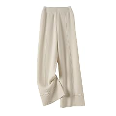Women Wide-Leg Petal Pants 100 Percent Merino Wool Soft High Waist Trousers Knitted Slacks