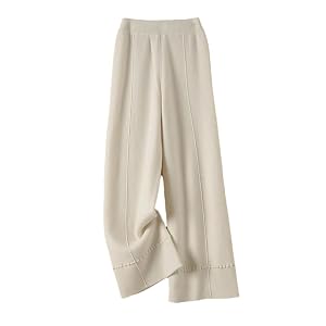 Women Wide-Leg Petal Pants 100 Percent Merino Wool Soft High Waist Trousers Knitted Slacks