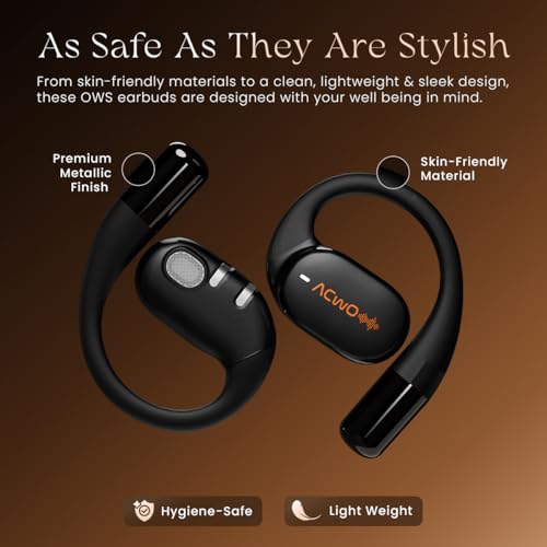 Image of ACwO Dwots Sense OWS Wireless Over Ear Earphones|Situational Awareness|15Mm Titanium Drivers|65 Hours Playback|BT V5.4|Secure Fit|4 Mics with ENC|40Ms Low Latency|Equaliser Modes (Silver Black)