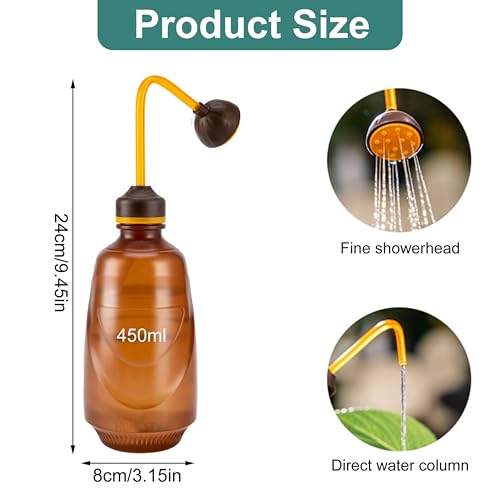 Image of Watering Can for Indoor Plants & Succulents 450ML, 2-in-1 Watering Can for Seedlings Bottle with Bend Mouth, Plastic Succulent & Flower Watering Bottle for Indoor, Garden & Home Plants (Brown)