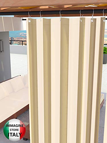 Tende da Sole per Esterno con Anelli a Caduta su Misura Made in Italy Stoffa Tessuto Impermeabile Antimuffa Teli Parasole Laterali Gazebo Balconi Terrazzo Veranda Camper (Righe Beige, 140> X 290cm)