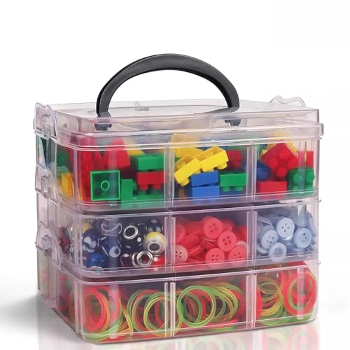 Image of UCRAVO Transparent Craft Organizer Box 3 Layer 18 Grid Stackable Storage Jewelry,Hardware,Craft Supplies Organizer Adjustable Compartments for Accessories, Beauty Supplies, Art Supplies,Toy