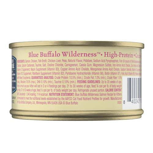 Image of Blue Buffalo Wilderness Natural High Protein Grain Free Wet Food for Kittens,Salmon Pate,3-oz,(Pack of 48)