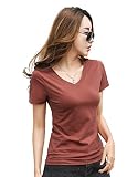 [コウエイストア] カットソー 半袖 Uネック&Vネック 2タイプ 綿Tシャツ レディース ブラウン Lサイズ Y3087-b-bn-l