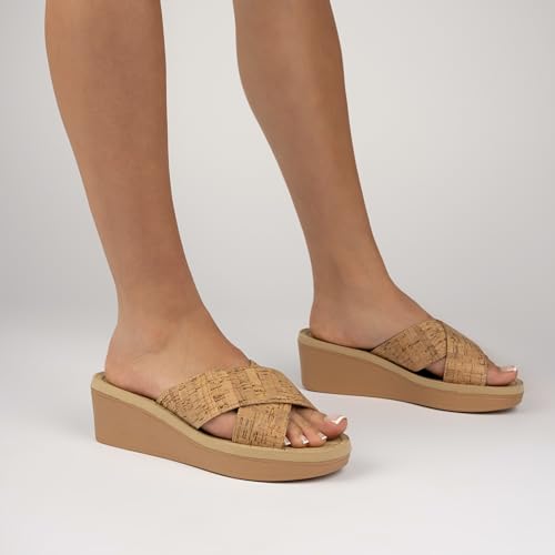 Journee Womens cushioned footbed Faux Leather Sandals Wedge Sandals Biara Crossover Straps Open Toe2