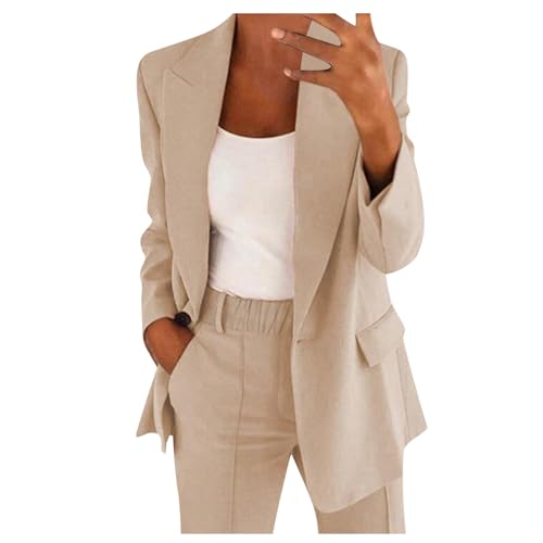 2 Piece Pant Suits for Women Dressy Blazer Set Elastic High Waisted Straight Leg Pants Suits Business Casual Outfits