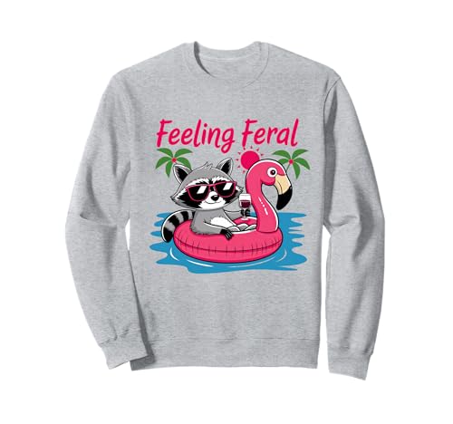 Feeling Feral – Feral Girl Summer Raccoon Flamingo Humour Sweatshirt