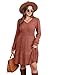 SAMPEEL Long Sleeve Dress for Women V Neck Baby Doll Short Sweater Dresses for Family Photos Caramel S