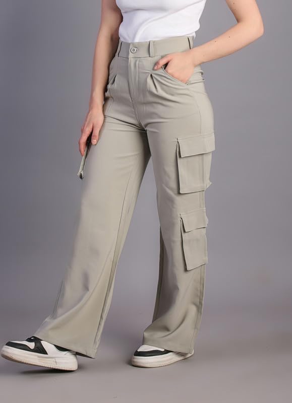 Image of HIGH Buy Women Korean 5 Pocket Cargo Comfort and Styles Baggy Super Lycra Pants for Women and Girls - Perfect High Waist Trousers for Women