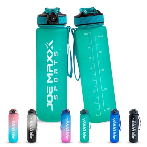 Joe Maxx Sports Botella Athletica de 1000 ml, sin BPA, a prueba de fugas, con escala y marca de tiempo, botella de agua deportiva con cierre de una sola mano, ideal para fitness, exterior, oficina