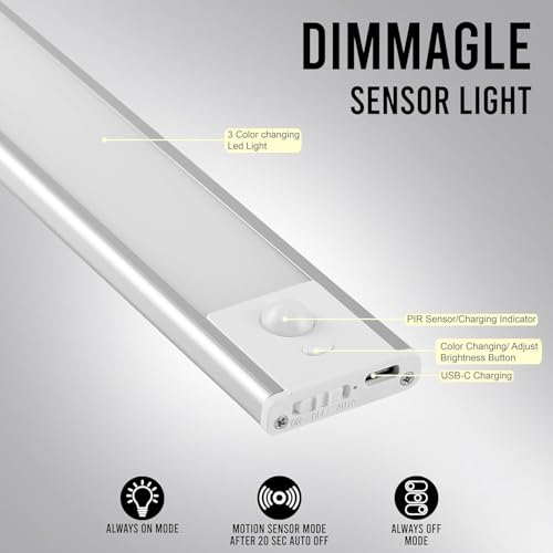 Image of Cabinet Lights Rechargeable 84 LED - Super Bright Stick-On Magnetic Light Bars, Motion Sensor, 3 Colour Temperatures, 5 Brightness Levels, 4 Modes, Kitchen, Pantry, Closet (20 CM) (Metal-Body)
