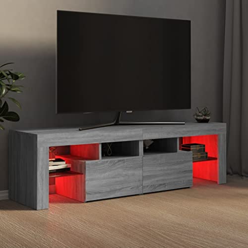 Meuble TV LED gris Sonoma à grands rangements et design robuste - 7