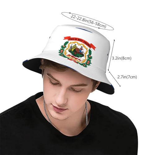 West Virginia Flag Adult Unisex Sunshade Bucket hat, Non-Shrinking, Lightweight, Breathable, Foldable, Easy to Store Black3