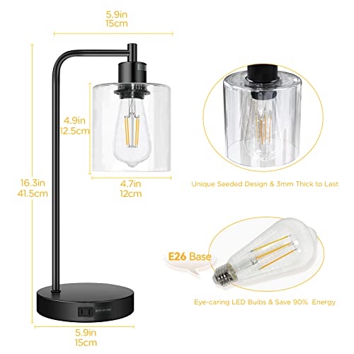 Jensense Industrial Table Lamps Touch Control 3 Way Dimmable Bedside Nightstand Reading Lamps With 2 Usb Charging Ports 2700K Warm White Vintage Style Desk Lamp For Bedroom Living Room Office #TOP3