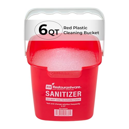 Image of Restaurantware RW Clean 6 Quart Cleaning Bucket 1 Detergent Square Bucket - With Measurements Built-In Spout And Handle Red Plastic Utility Bucket For Home Or Commercial Use