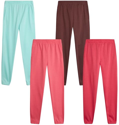 Real Love Girls Sweatpants - 4 Pack Basic Solid Active Soft Fleece Pull On Girls Joggers with Pockets (Sizes: 5-16)