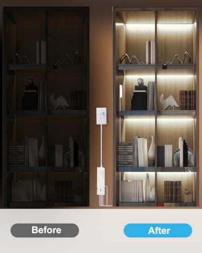 Image of JUSJUBR Display Cabinet Lights, 32.8ft 24V Dimmable Cuttable COB LED Strip Lights, Cold White 6000K, Under Cabinet Lighting for Shelves, Bookshelves, Display Cases, Cabinets, Kitchens and Closets