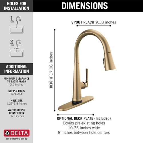 Image of Delta Faucet Emmeline Gold Kitchen Faucet Touch, Touch Kitchen Faucets with Pull Down Sprayer, Kitchen Sink Faucet, Delta Touch2O Technology, Lumicoat Champagne Bronze 9182T-CZ-PR-DST