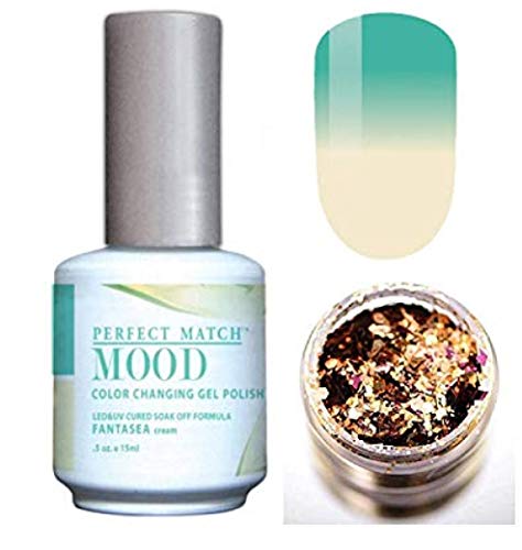 LeChat PERFECT MATCH MOOD Color Changing Gel Polish (with Nail Glitter Kit) LED & UV Cured Soak Off Nail Formula 0.5 oz (Fantasea)