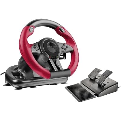 Speedlink TRAILBLAZER Racing Wheel - Gaming steering wheel for PS3/PS4, Xbox Series X/S/One, Nintendo Switch and PC, shift paddles and gear stick, adjustable pedals, black-red