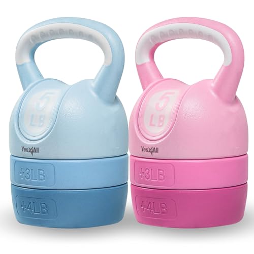 Yes4All Adjustable Kettlebell 12 lbs – Pink & Teal Set – Kettlebell Sets for Home Gym 5lb – 12lb Adjustable Kettlebell Set, Home Weight Set for Women, weight set for home gym at home weight set