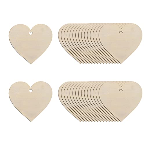 20Pcs 5 Wooden Hearts for Crafts Wood Predrilled Hearts Cutout Slices DIY Unfinished Wooden Ornaments Embellishments Heart Sign TGA for Valentines Day Birthday Party Wedding Guest Book Decor