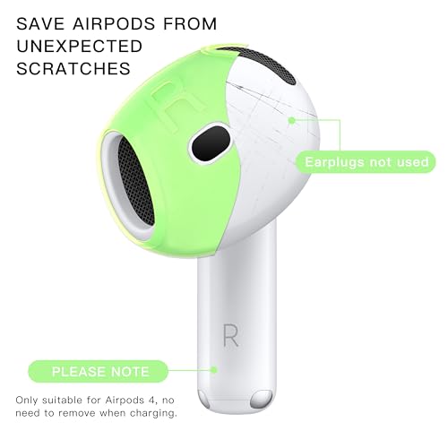 [Fit in Case] 3 Pairs Cover for AirPods 4 DamonLight Anti Scratches Add Grip Sport Ear Tips [US Patent Registered] Compatible with AirPods 4th Generation (Glow in Dark) by DamonLight - Used condition - Image 3