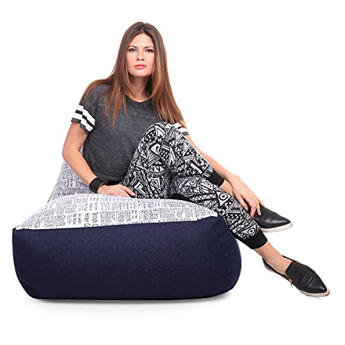 Image of Style Homez Urban Design Denim Canvas Newspaper Printed Chair Bean Bag XXL Size Filled with Beans Fillers