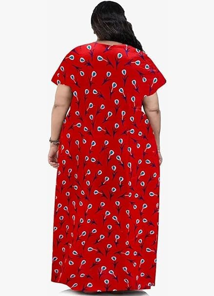 Image of OFEEFAN Women's Printed Cotton Floral Maxi Nighty - Round Neck, Full Length Nightwear Gown, Plus Size Nightdress | Combo of 2 Comfortable Sleepwear