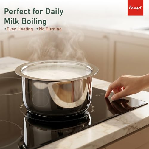 Image of Parage Tri-Bond Stainless Steel Tope with Lid 2 Litre | Heavy Container Triply Bottom Patila, Bhagona /Bhigona | Gas & Induction Compatible | Steel Cooking Pot for Tea, Milk, Dal & Kitchen Daily Use
