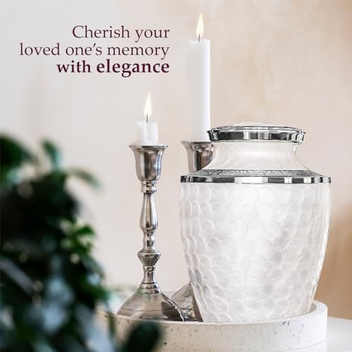 Image of Trupoint Memorials Cremation Urns for Human Ashes, Silver Lining Decorative Burial Urns for Male and Female, Funeral Memorial Urn for Women and Men - Opal, Adult (200LB)