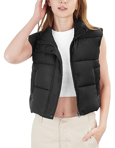 Puffer Vest Women, Sleeveless Cropped puffer Jacket Winter Lightweight Warm Outerwear Stand Collar Women's Zipper Coat Padded Gilet with Pockets, M3