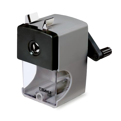 Dahle 155 sacapuntas de mesa manual para lápices de hasta 12 mm - Sacapuntas de precisión con manivela - Sacapuntas profesional en gris para la oficina y la escuela