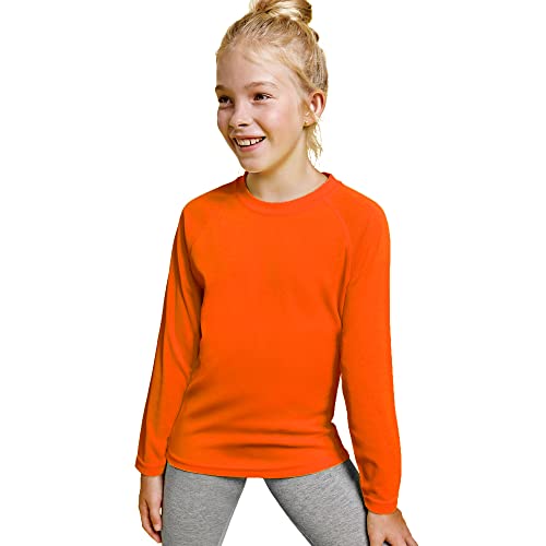 Camiseta de Colores Flúor Manga Larga para niños - Camiseta Deportiva cómoda, Suave, Lisa y Elegante (12 Años, Naranja)