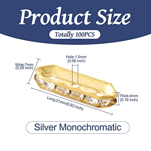 Spritewelry 100Pcs Grade A 3 Holes Rhinestone Spacer Beads Golden Crystal Spacer Bar Link Connectors Metal Hexagon Loose Beads for DIY Multi Strand Bracelet Jewelry Making - Image 4