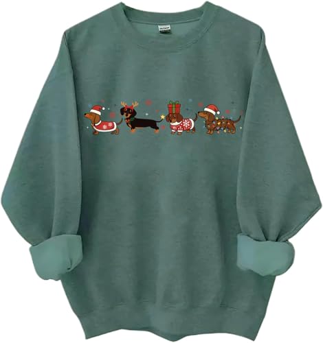 SkyCamps Christmas Dachshund Sweatshirt Dachshund Christmas Shirts For Women Man Funny Cute Dog Lovers Shirt A-green