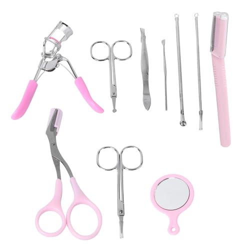 Healeved 10pcs Women Eyebrow Kit Grooming Trimming Set Tweezers Scissors and Razor for Face Beauty