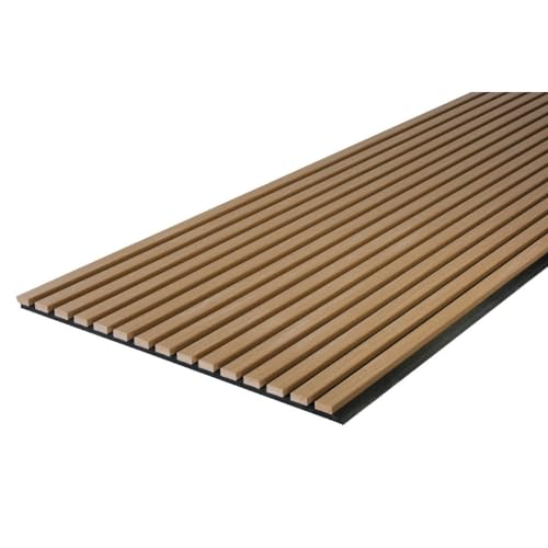 PROVISTON Panneaux muraux acoustiques 3D - 2400 x 600 x 21 mm - Lamelles en bois MDF plaquées - Couleur teck - Fond polaire comme matériau de support