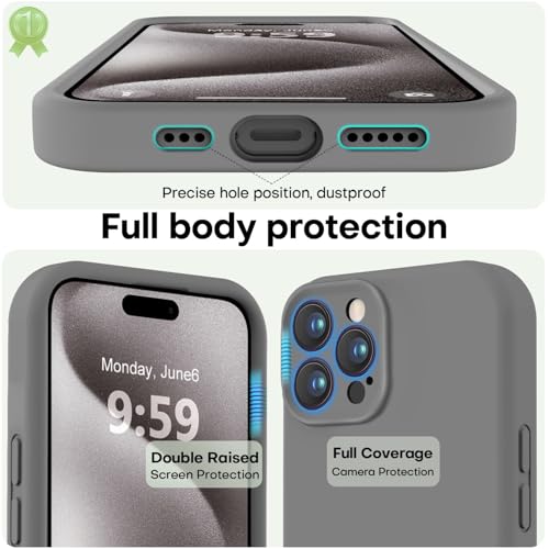 Image of LOVE 3000 Designed for iPhone 15 Pro Case, Premium Silicone with [Soft Anti-Scratch Microfiber Lining] Shockproof Protective Phone Case for Men Women Girls 6.1 inch, Dark Grey