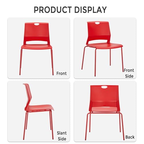 Image of Sidanli Stackable Office Chairs, Red Guest Chairs with Comfortable Streamline Seat, Stacking Chairs No Wheels for Conference Room, Set of 4