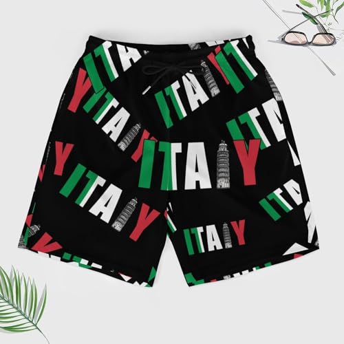 Italy Flag Italia Pisa Leaning Tower Beach Shorts for Men Swim Trunks Quick Dry Swim Shorts with Compression Liner Pocket3