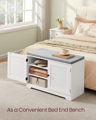 Image of VASAGLE Shoe Storage Bench with Cushion, 3-Tier Entryway Bench with Padded Seat, Doors, Adjustable Shelves, 14 x 31.9 x 20.7 Inches, for Hallway, Bedroom, Cloud White and Dove Gray ULSB034W01