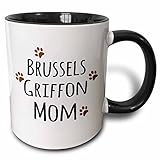 3dRose Brussels Griffon Dog Mom-Doggie by Breed-Brown Muddy paw Prints Love Mug, 11 oz, Black