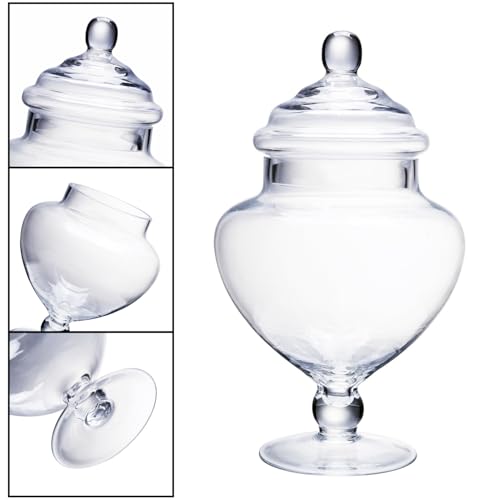 Clear Glass Apothecary Jars, Heart Shape Small Candy Buffet Display Elegant Storage Jar, Decorative Party Wedding Candy Organizer Canisters Xmas Gift (H: 9\", D: 5\"; 28 FL.OZ)