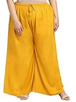 Women's Plus Size Flared Fit Viscose Rayon Palazzo Trousers (Yellow, Size: 6XL)-PID41632