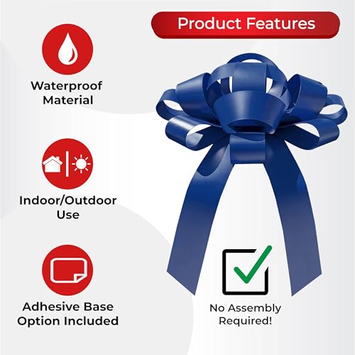 Image of CarBowz Big Bow for Car Decorations and Birthday Gifts, Large Ribbon, Magnet, Safe Sticker Included, Fully Assembled 30 inch Wide Huge Bow, No Suction Cup Needed (Blue)