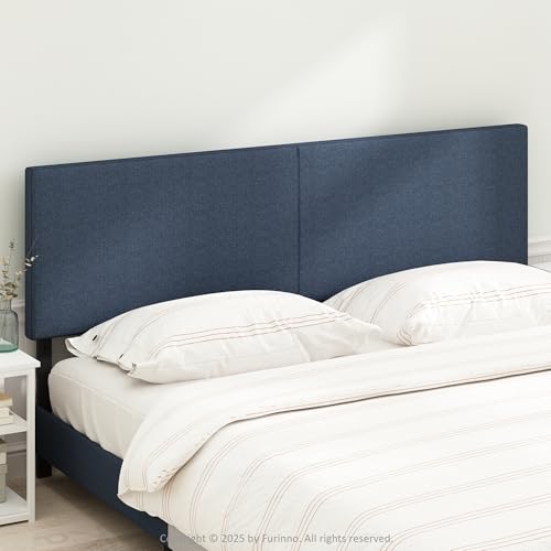 Image of Furinno Roanne Headboard King Size, Plain Upholstered Wooden Head Board, Bed Frame Mount, Easy Assembly, for Bedroom, Dorm, Blue Denim