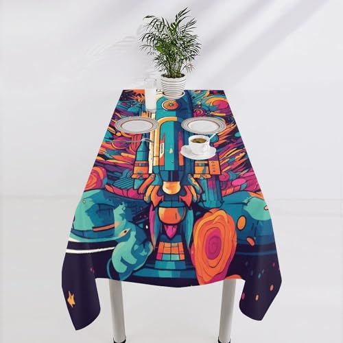 Nappe rectangulaire lavable avec motif fusée décoration table de cuisine - 2