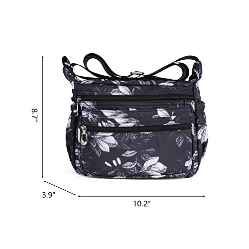 NOTAG Damen Umhängetasche Wasserdicht Nylon Schultertasche Multi Tasche Messengertasche (Schwarz1)