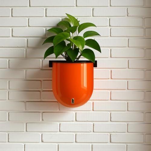 Image of Indian Discovery Self Watering Wall Hanging Planter|Hanging /Hooked Flower Pots for Home, Balcony, Vertical Garden Decor Flower Pots(1 PC,Orange, Sphere)|6 Inch UV-Resistant Plastic Plant Pots